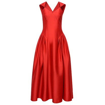 YES BY YESIR pressed pleats sexy elegant red evening formal dress- Aiitca