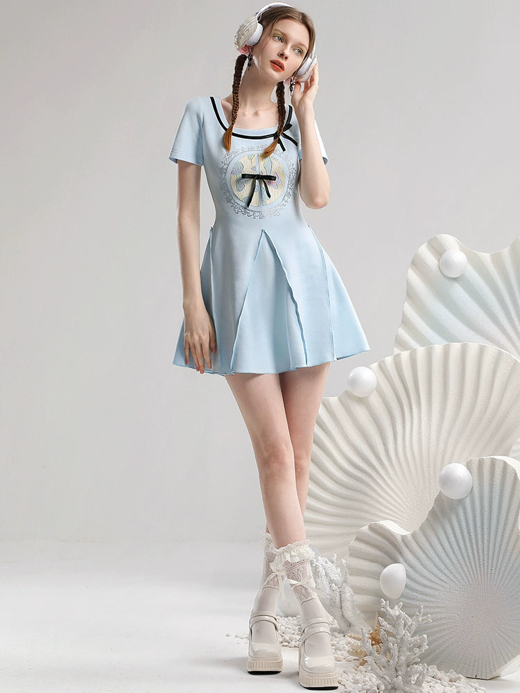 CHECOCRE New Chinese Print Waist Short Dress - LAMB