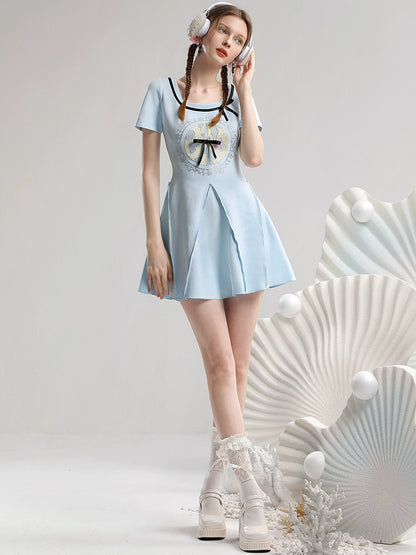 CHECOCRE New Chinese Print Waist Short Dress - LAMB