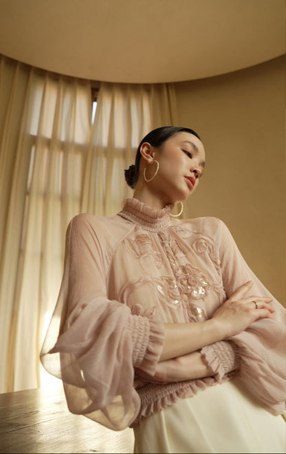 LE VENT&TES AILES Scarlet Mist Disc Sequin Tops Spring Long Sleeve Top - ANYA