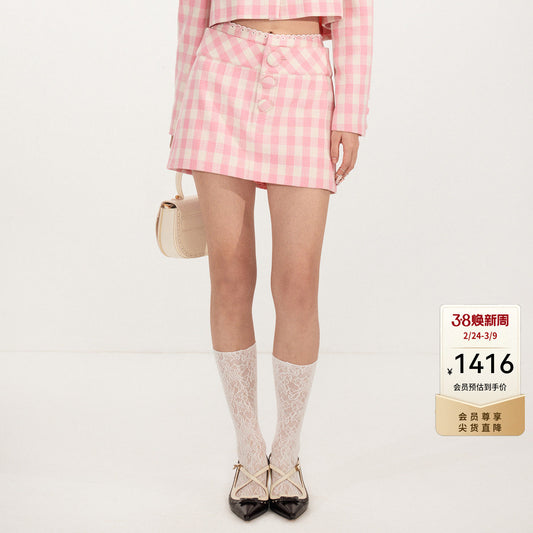 FAME Two Pieces Powder and White Colored Plaid Skirt - ALVIN