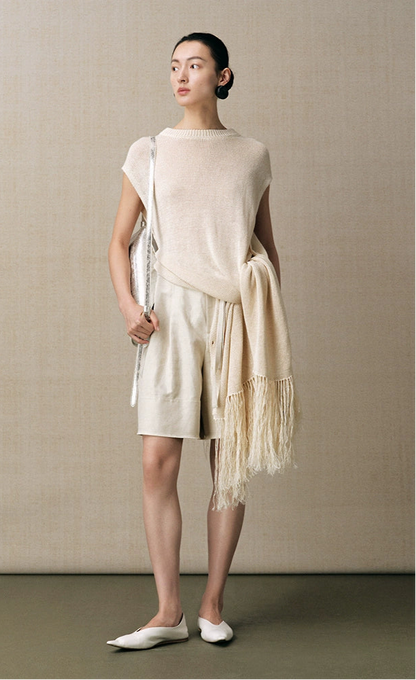 ZHUCHONGYUN bamboo waist cord knee-length loose shorts-LEONE.