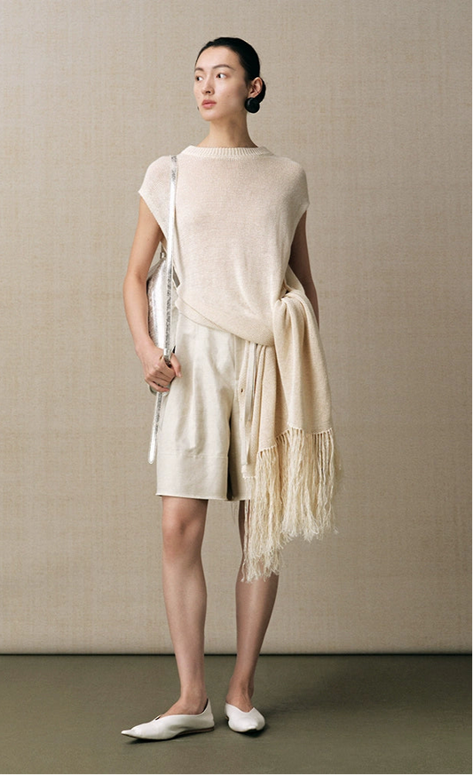 ZHUCHONGYUN bamboo waist cord knee-length loose shorts-LEONE.