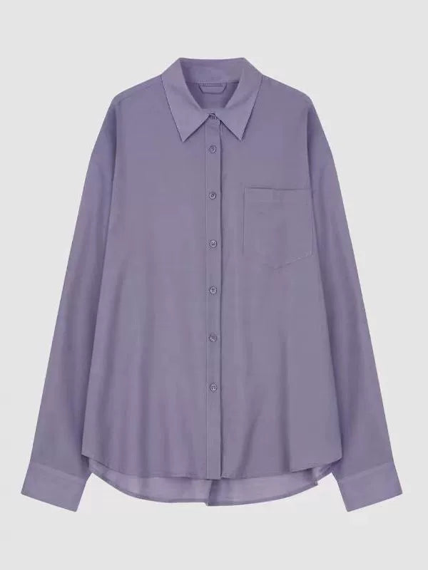 Nothing Written Long Sleeve Slightly Translucent Lavender Purple Shirt-KATE.