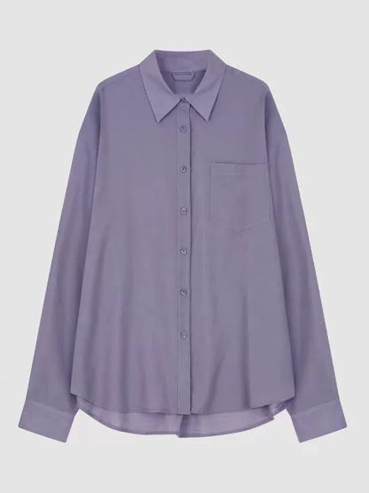 Nothing Written Long Sleeve Slightly Translucent Lavender Purple Shirt-KATE.