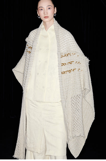 M essential Mackay designer Jin Rao knitted twisted beaded style cape - stat.