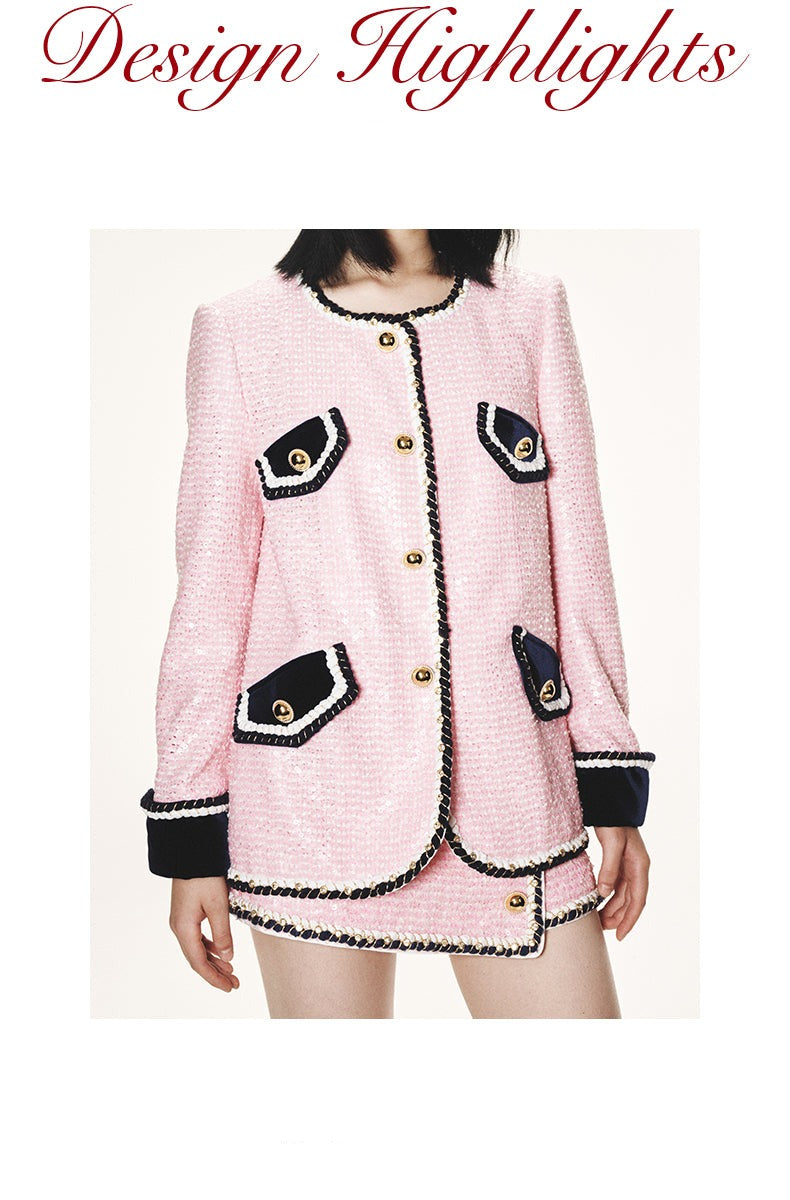 FAME Autumn shimmering sequin beads pink classic coat blazer - Adil