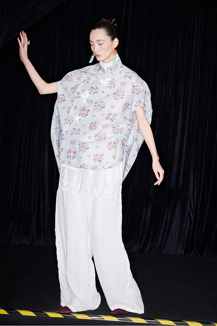 M essential Mackay designer Zen linen layered lace elasticated waist loose trousers - ZING.