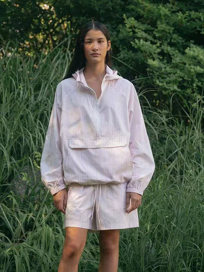 Nothing Written Striped Shirt Women's Summer Niche Loose Hooded Shirt-MYRA.