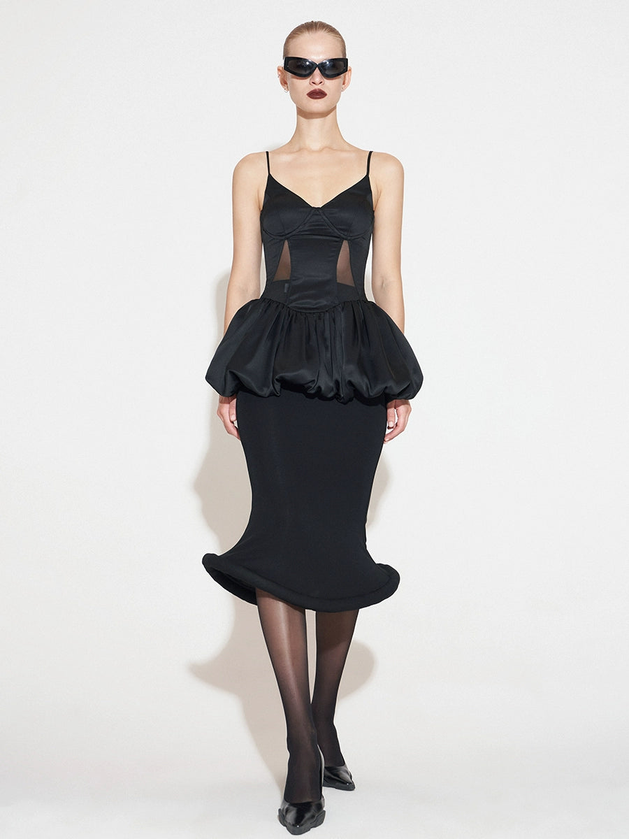 ANNAKIKI niche acetate mid-rise flying saucer fishtail mid-length skirt-KANI