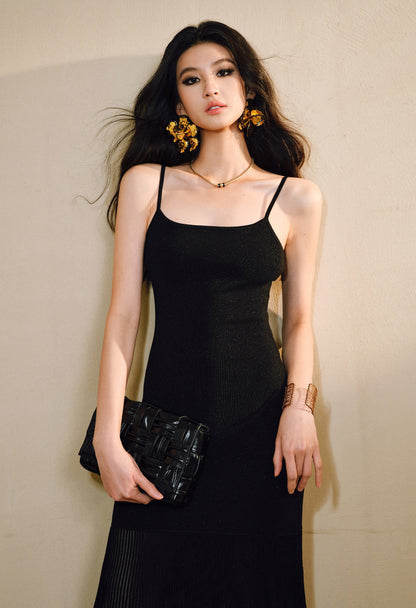 WANGXO | High-Quality Linen Tulle Temperament Suspender Fishtail Dress-LÉYA.