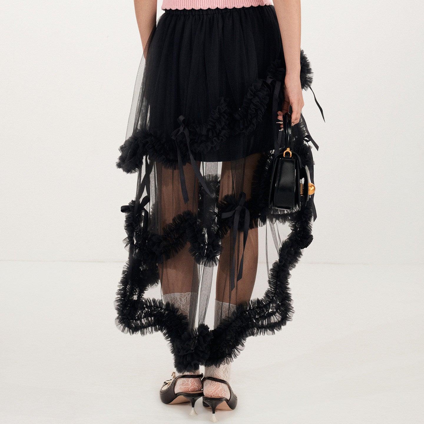 FAME Black Bow Lace Layered Mesh Cake Skirt - ARIANNA.