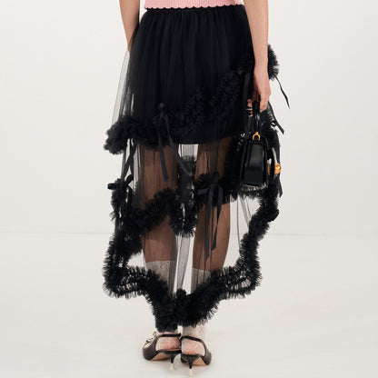 FAME Black Bow Lace Layered Mesh Cake Skirt - ARIANNA.