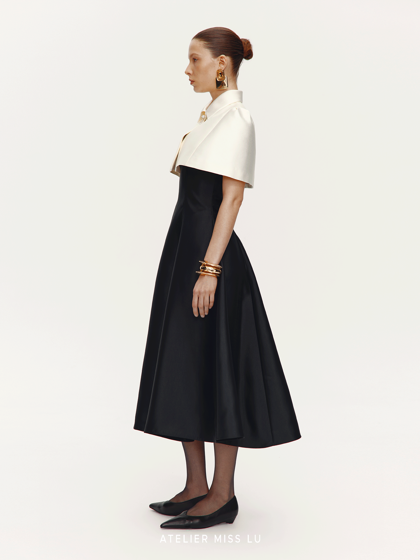ATELIER MISS LU [Cloud Princess] rhinestone embellishment glossy cape crop top - SILL.