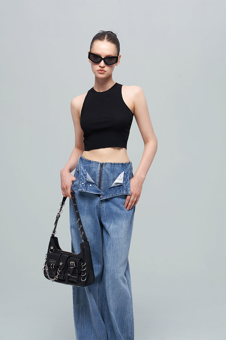 ANNAKIKI Nich Retro fried color loose wide-leg jeans for women-IZUMI