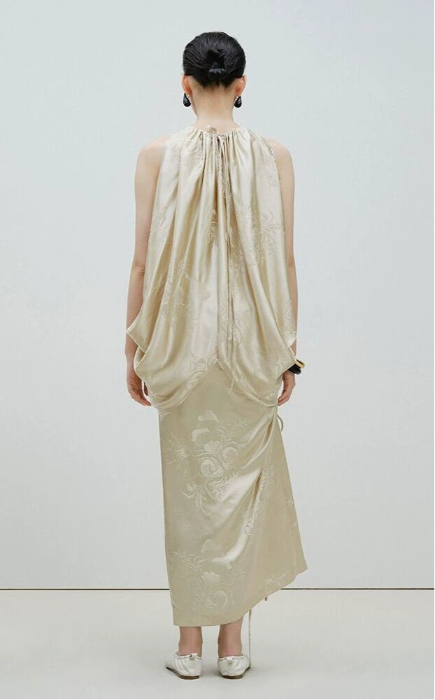 ZHUCHONGYUN Jacquard Drawstring Mulberry Silk Top-MAROON.