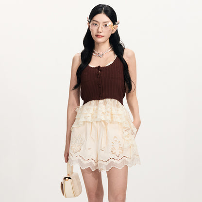 FAME Embroidered Lace Patchwork Hem Knitted Suspender Women's Outerwear