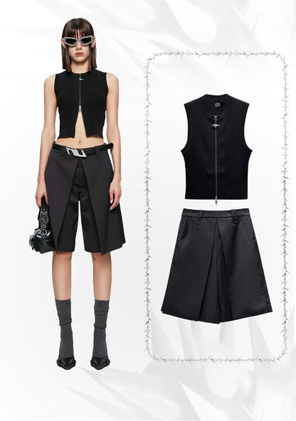 ANNAKIKI Casual Underwear Pleated Twill Simple Medium Pants-ROXIANNA