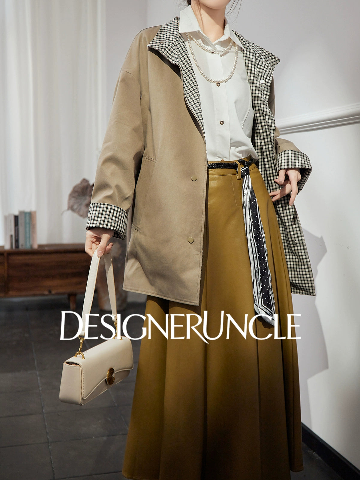 DGU "Niyu" khaki double-breasted mid-length trench coat - DANGE.