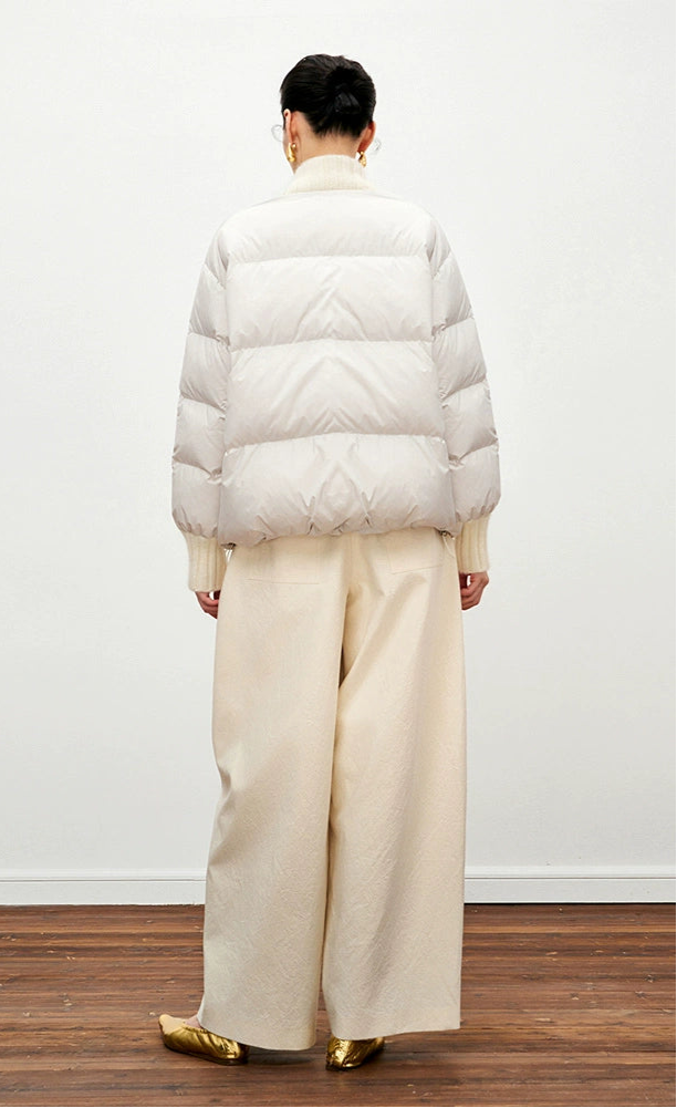 ZHUCHONGYUN White Wool Ribbed Down Puffer Knit Jacket-CHOI.