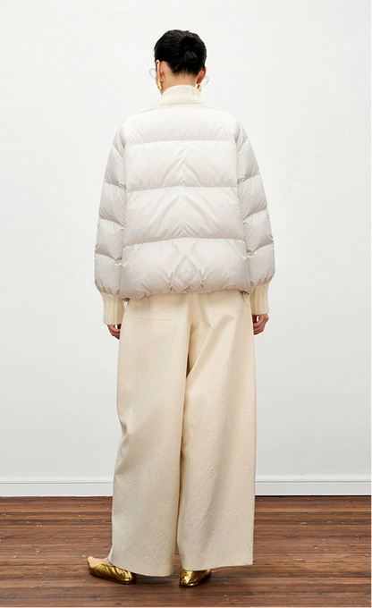ZHUCHONGYUN White Wool Ribbed Down Puffer Knit Jacket-CHOI.