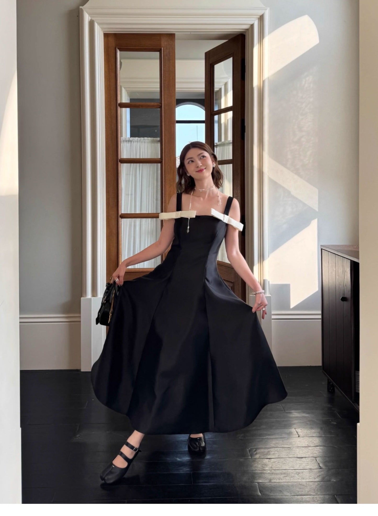 ATELIER MISS LU  Contrasting Bow Splicing Dress Long Skirt - MARTA.