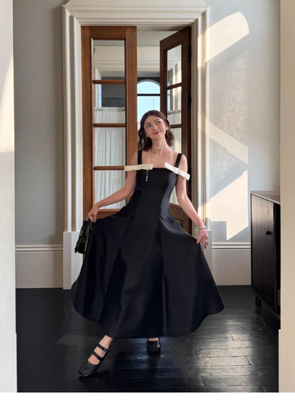 ATELIER MISS LU  Contrasting Bow Splicing Dress Long Skirt - MARTA.