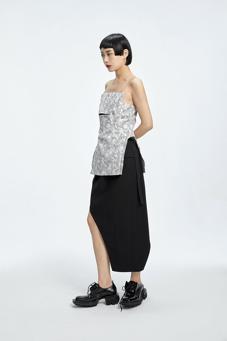 TINY IN chain irregular jacquard camisole women gray top-NANA