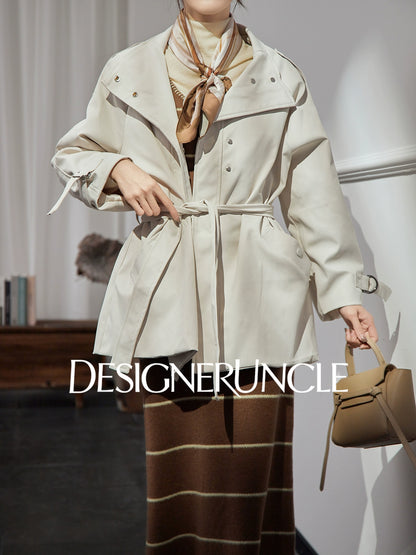 DGU "Suqi" beige trench coat loose mid-length commuter versatile slimming top - Charlotte.