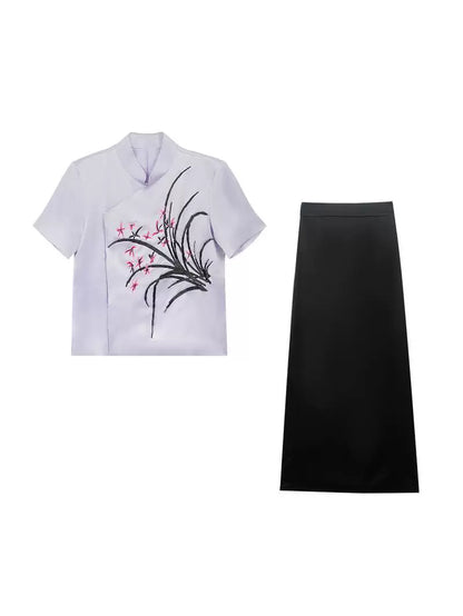 HECO Handmade Bead T-shirt Top Skirt Set - sins.