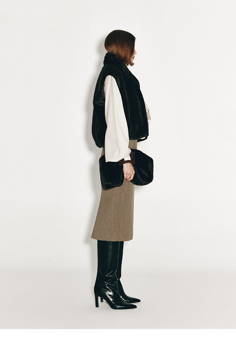 ATELIER MISS LU New Swing-neck Design Worsted Sheep Wool Top - NATE