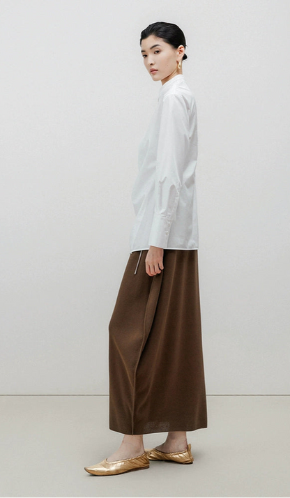 ZHUCHONGYUN brown loose cocoon knitted midi skirt-JERRY.