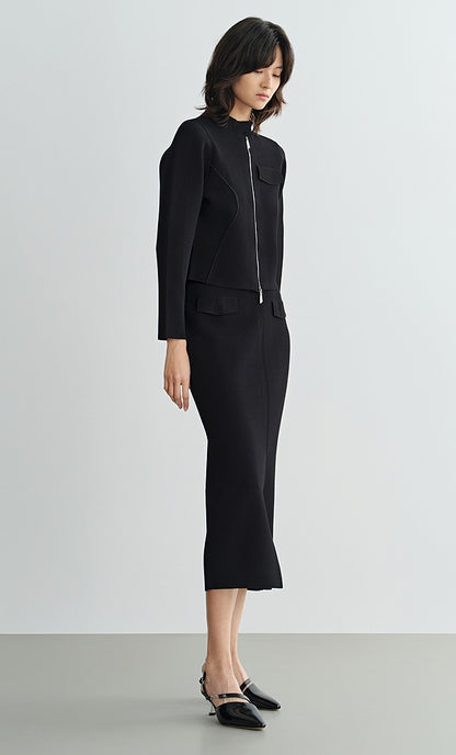 COMME MOI Lu Yan designer's new women's black knitted skirt with a center slit - ACCEES.