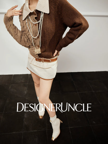 DGU×LAB "Mellow Autumn" brown new crew neck patchwork cropped jacket - JEN