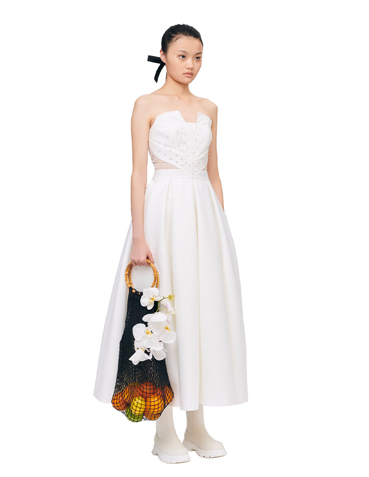YES BY YESIR white elegant sexy bandeau strapless pocket midi formal d GOOD GIRL REBEL YES BY YESIR white elegant sexy bandeau strapless pocket midi formal d GOOD GIRL REBEL
