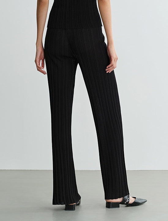 COMME MOI Lv Yan designer summer women's black thin texture knitted straight pants - AYLA.