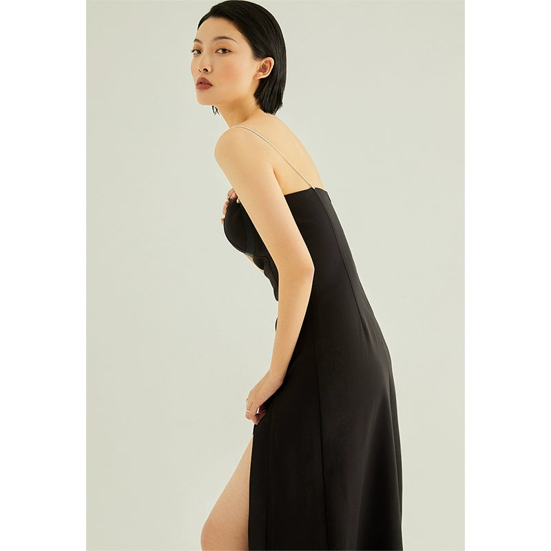 GOUDIN Black light luxury long dress sexy dress-JIK.