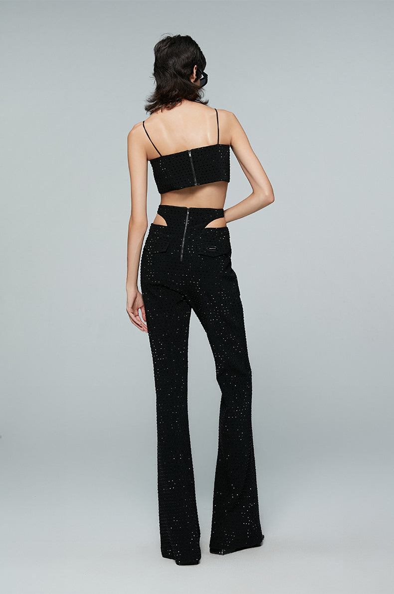ANNAKIKI Triacetate Hollow Four-pointed Star Full Diamond Bootcut Pants-SATO