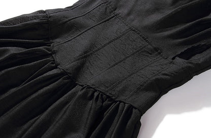 DOLLY High End Black Retro Flying Sleeve Pleated High Waist Midi Office Dress-BRANCA