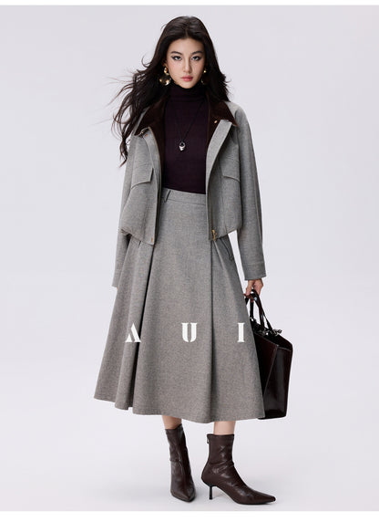 AUI Wrinkled High-Waisted Umbrella Temperament Mid-Length Skirt - PRIDE