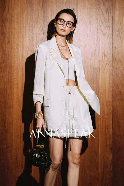 ANNASPEAK pearl gloss texture suit drawstring shorts-GRANS.