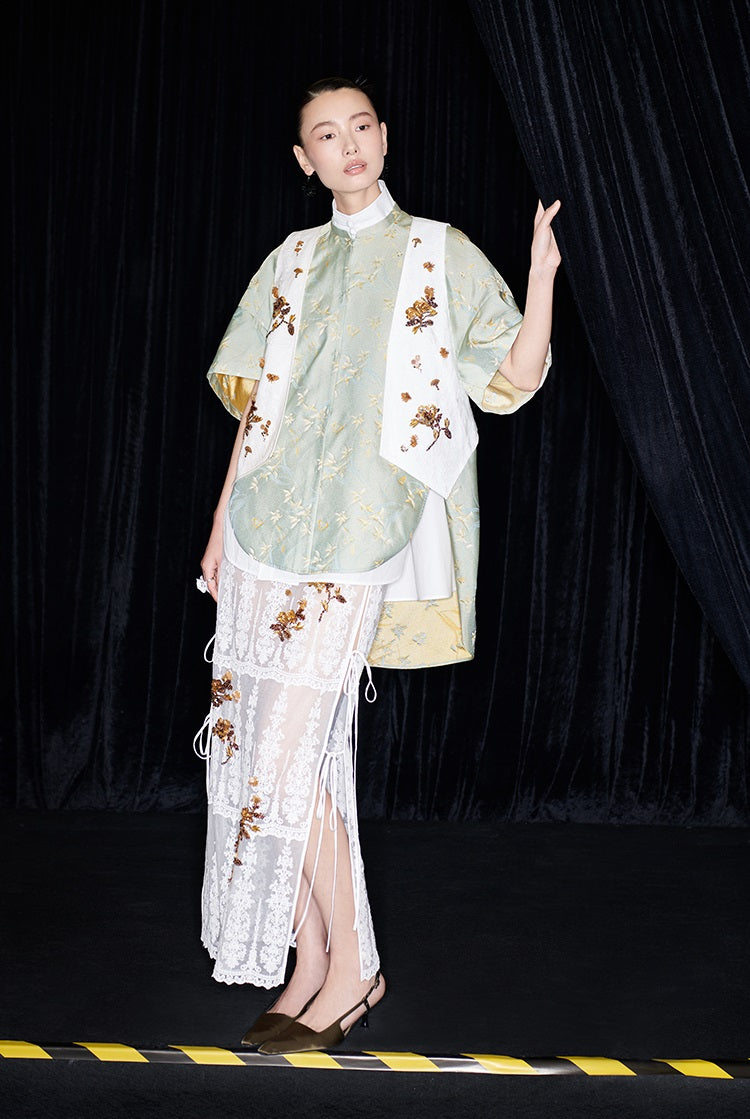 M essential Mackay designer Donchang jacquard low stand-up collar loose short-sleeved shirt - DIVA.