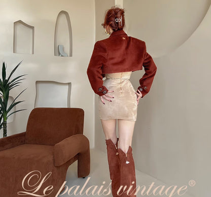 Le palais vintage Merlard style tweed short jacket high-waisted A-line short skirt-LAIR.