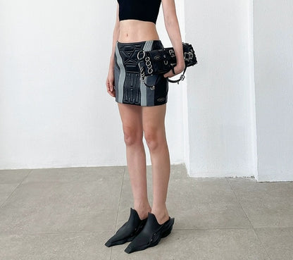 ANNAKIKI Women's Leather Three-dimensional Functional Stitching Skirt-CHIE
