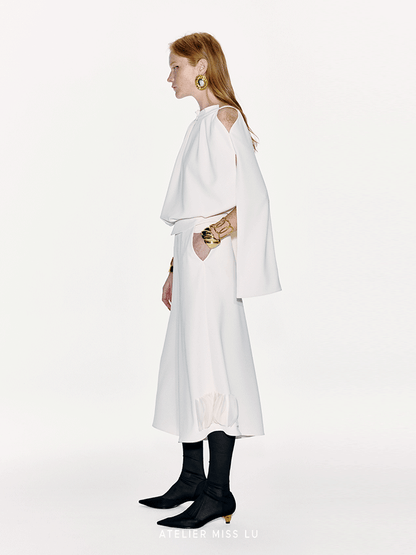 ATELIER MISS LU Off-the-Shoulder Slit Long-sleeved Silhouette Top - MARTY