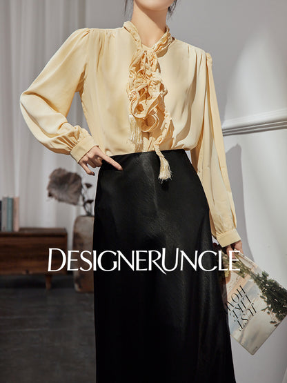 DGU "Euphemism" goose yellow shirt commuter ruffle slimming versatile top - LOVER.