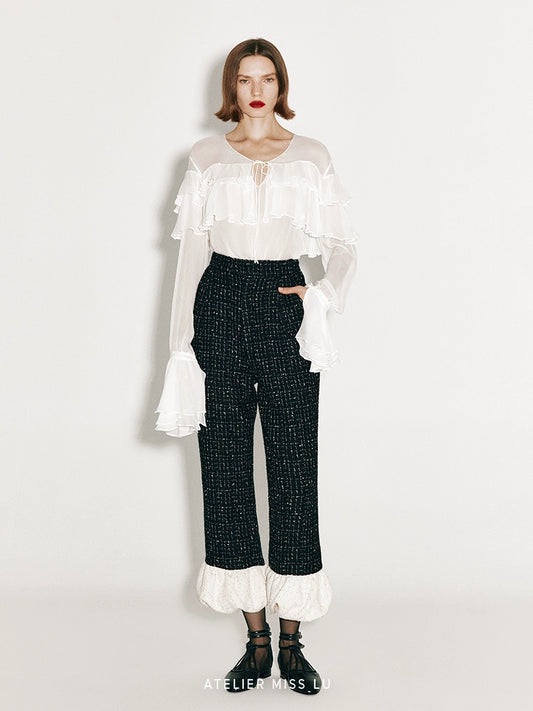 ATELIER MISS LU Fall/Winter Sequin Bud Hem Straight-leg Pants - HEAVEN