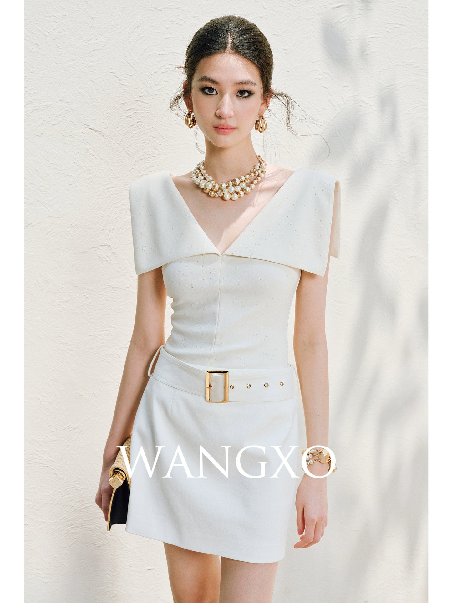 WANGXO | High-Content Premium Cotton Skirt Featuring Metal Loop Belt -RINA