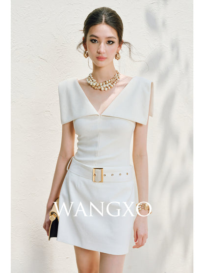WANGXO | High-Content Premium Cotton Skirt Featuring Metal Loop Belt -RINA