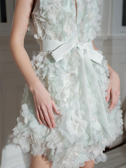 Wardrobes by Chen Luxury Pastel Green Ribbon Floral wedding guest bridal Dress-Onna